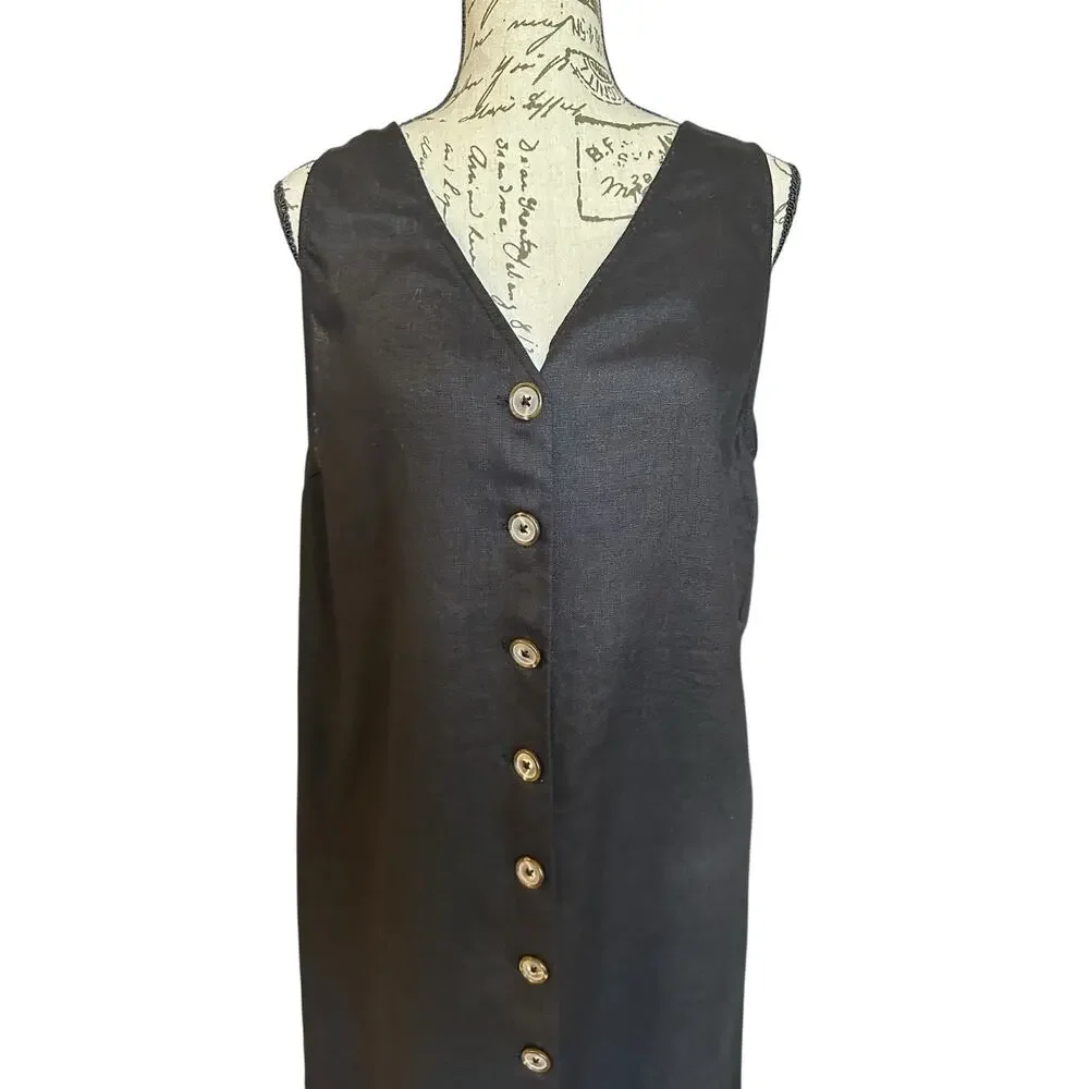 NWOT Reformation 100% Linen Black Button-Down Sleeveless Dress Size M QuietLux - Picture 4 of 9